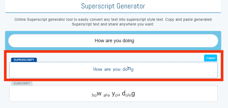 Click On The Text In The Superscript Box To Copy It