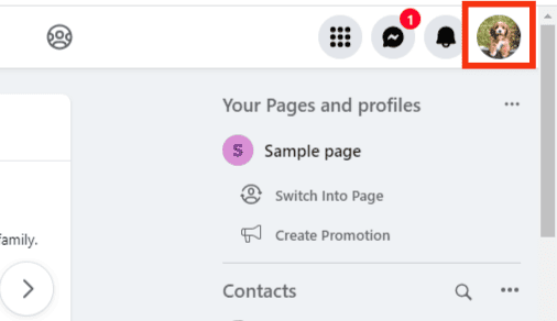 Click On Your Facebook Profile Picture At The Top Right Corner