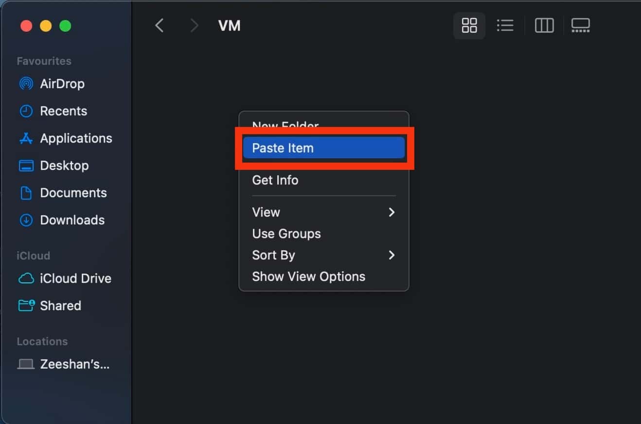 Click On ‘Paste Item