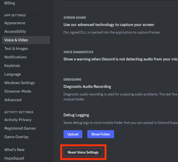 Click Reset Voice Settings Button