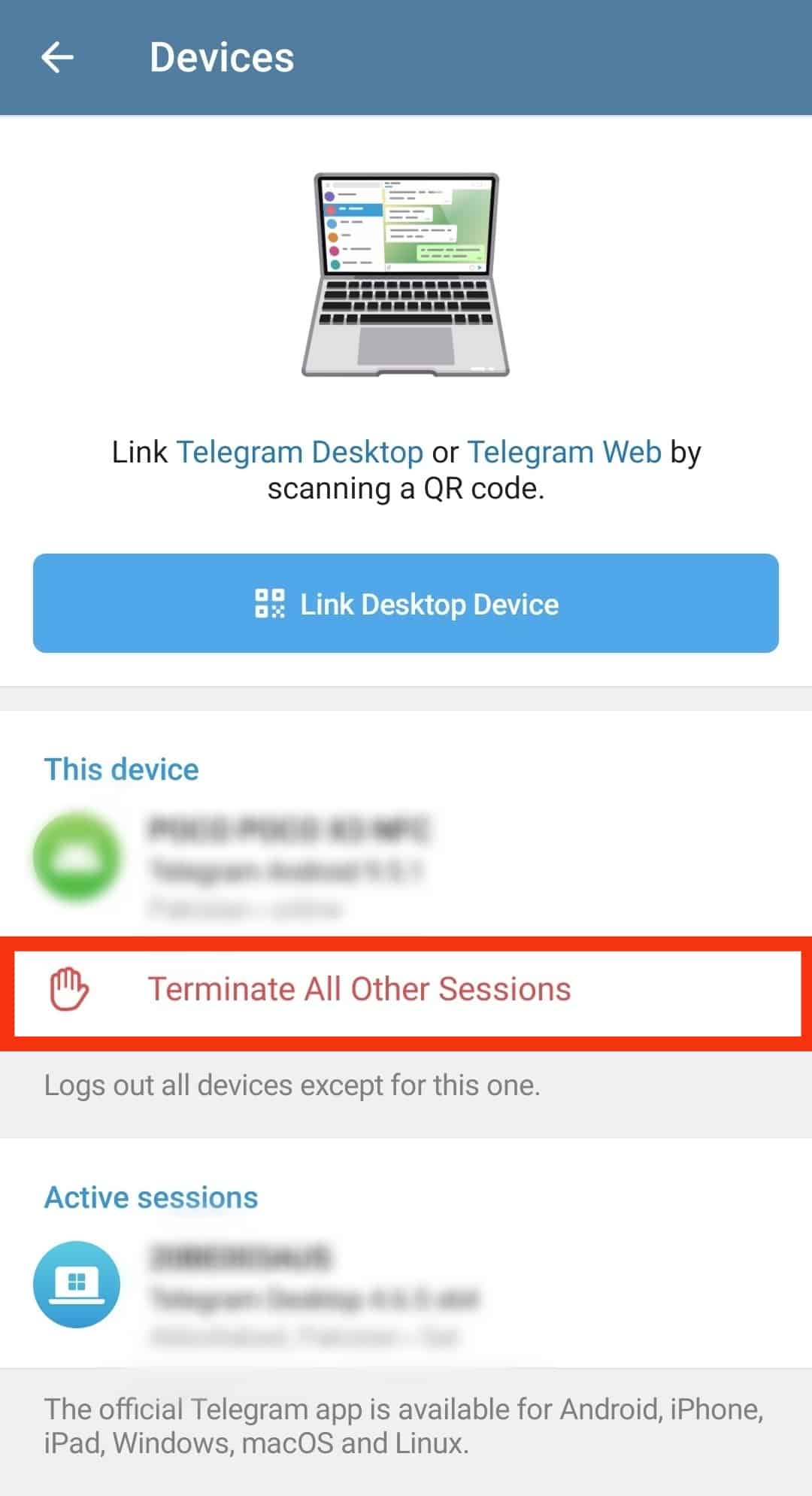 Click Terminate All Other Sessions