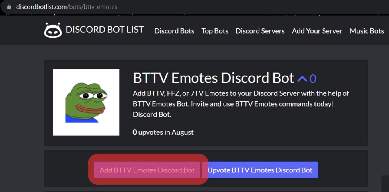 Click The Add Bttv Emtoes Discord Bot Option.