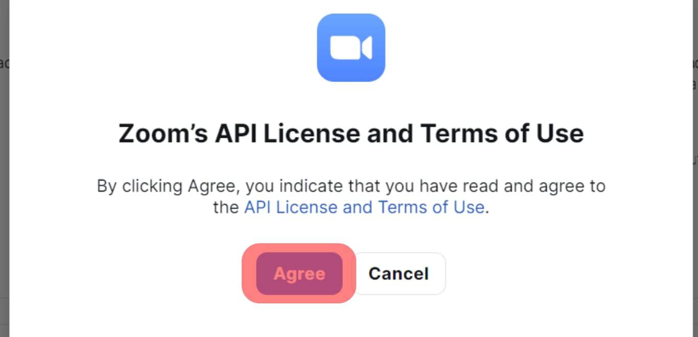 Click The Agree Button To Accept The Zoom Api License.