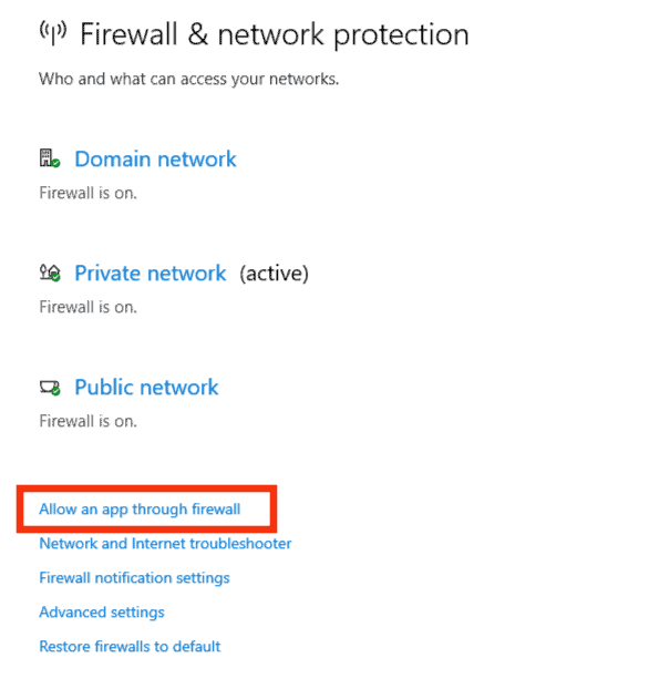 Click The Allow An App Through Firewall