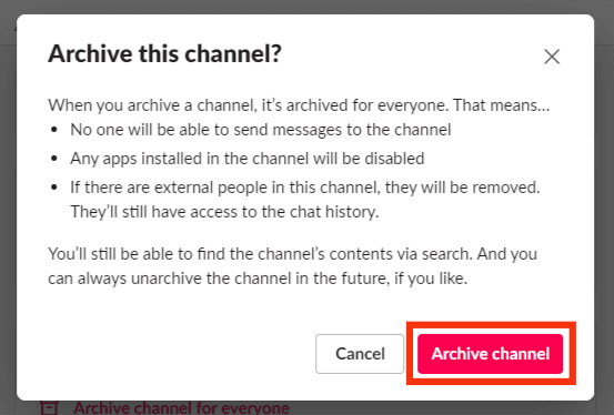 Click The Archive Channel Button