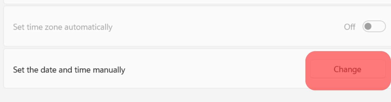 Click The Change Button Next To The Set The Date And Time Manually