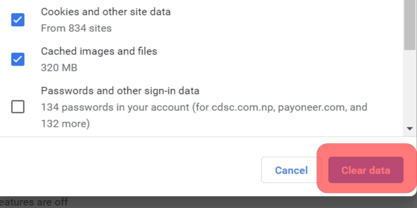 Click The Clear Data Button Chrome