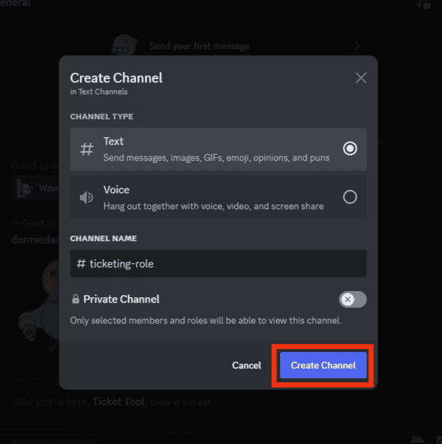 Click The Create Channel Button