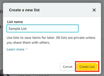 Click The Create List Button