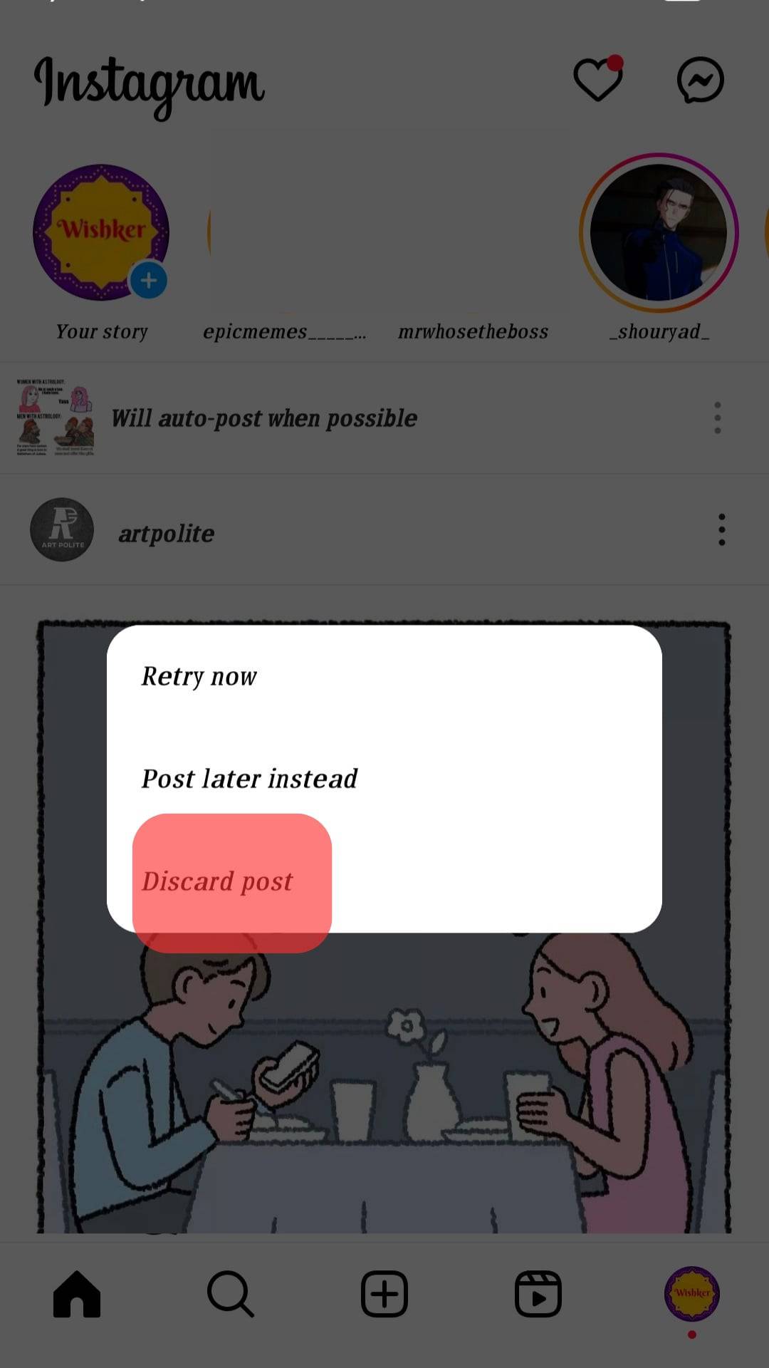 Click The Discard Post Option.