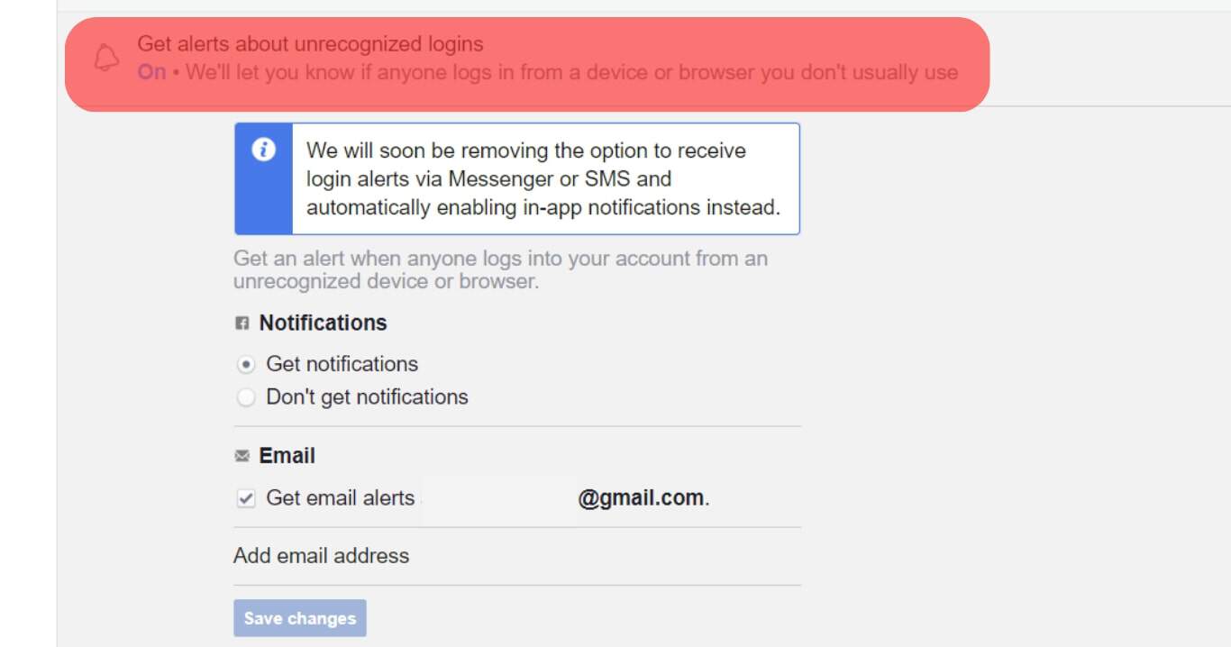 Click The Get Alerts About Unrecognized Logins And Setup