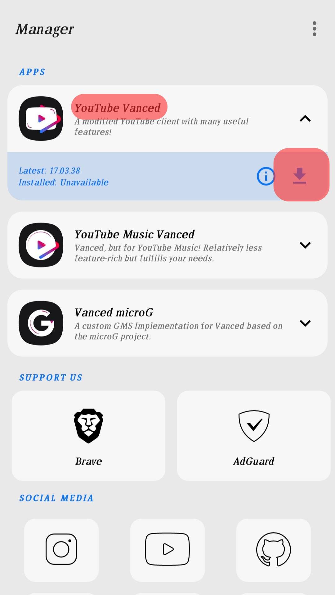 Click The Install Button Next To Youtube Vanced.