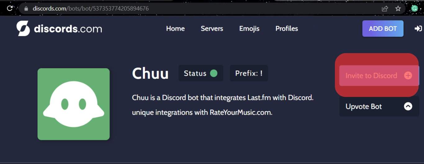 Click The Invite To Discord Button.