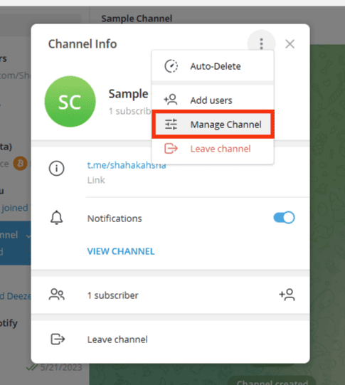 Click The Manage Channel Option