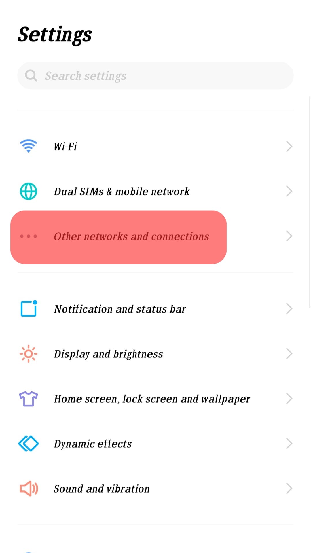 Click The Other Network And Connection Option.