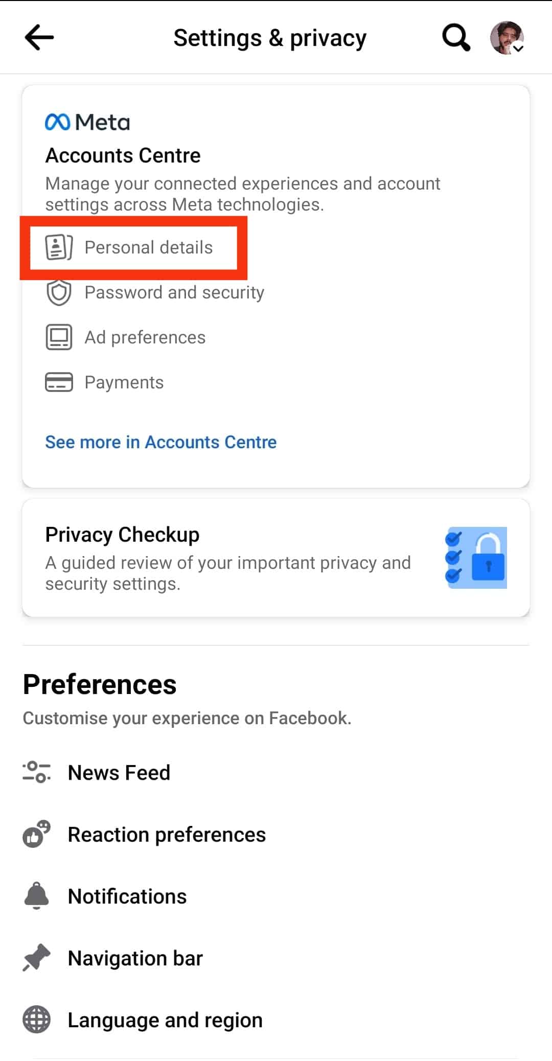 Click The Personal Details Option