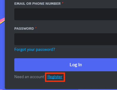 Click The Register Button