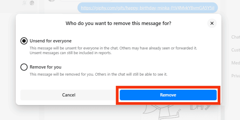 Click The Remove Button