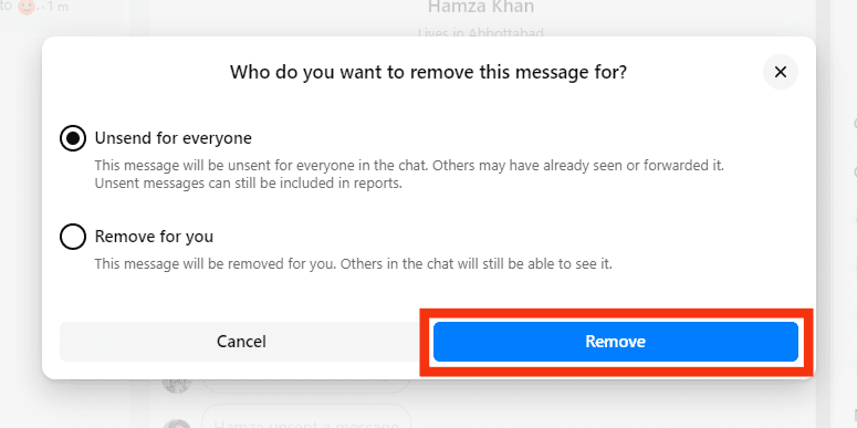 Click The Remove Button