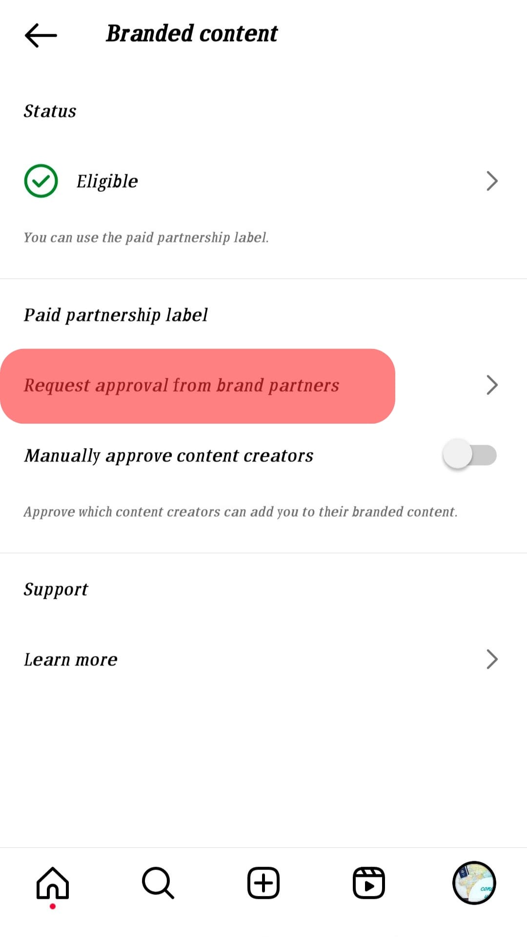 Click The Request Approval From Brand Partners Option.