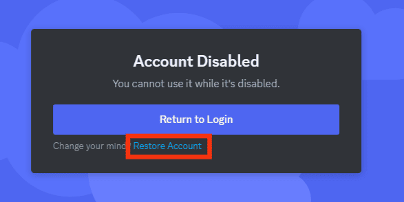 Click The “Restore Account” Option