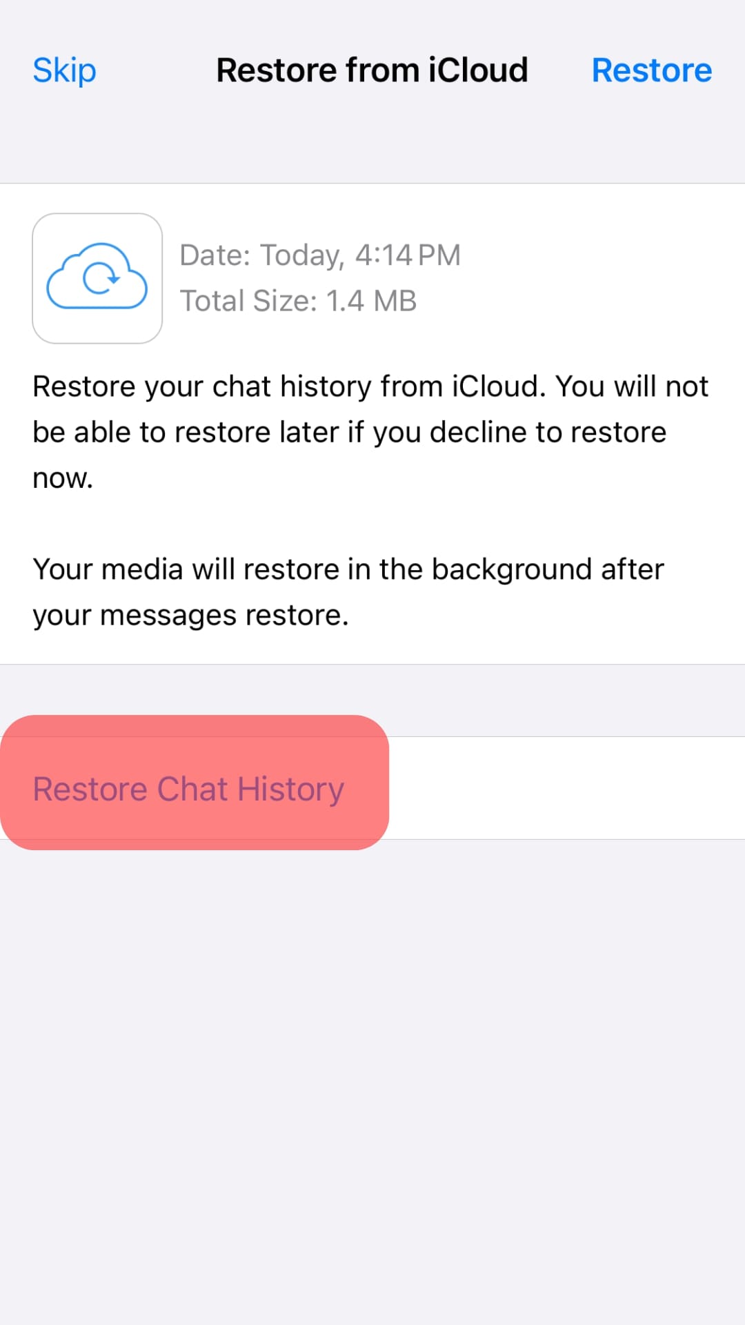 Click The Restore Chat History Button.
