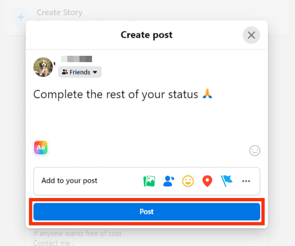 Click The Blue 'Post' Button