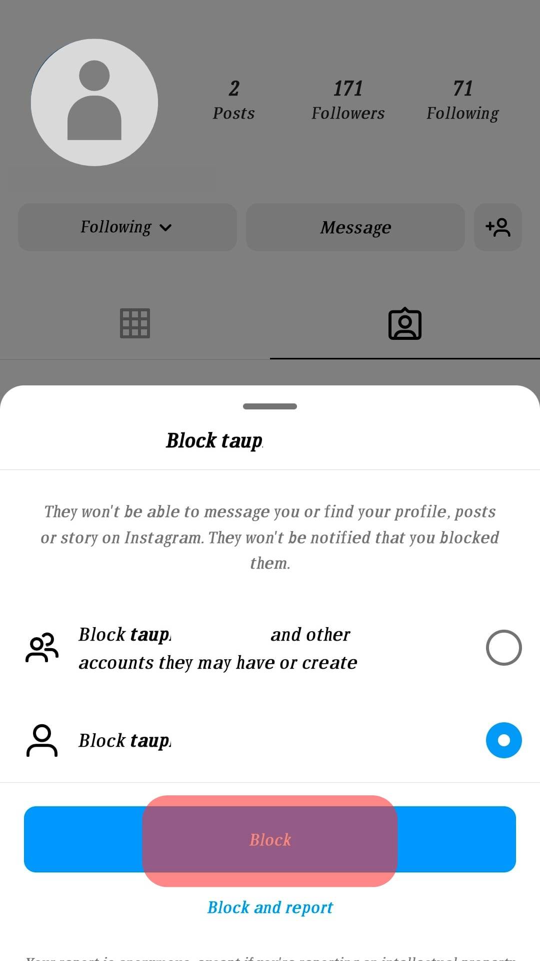 Confirm By Clicking The Block Button Again