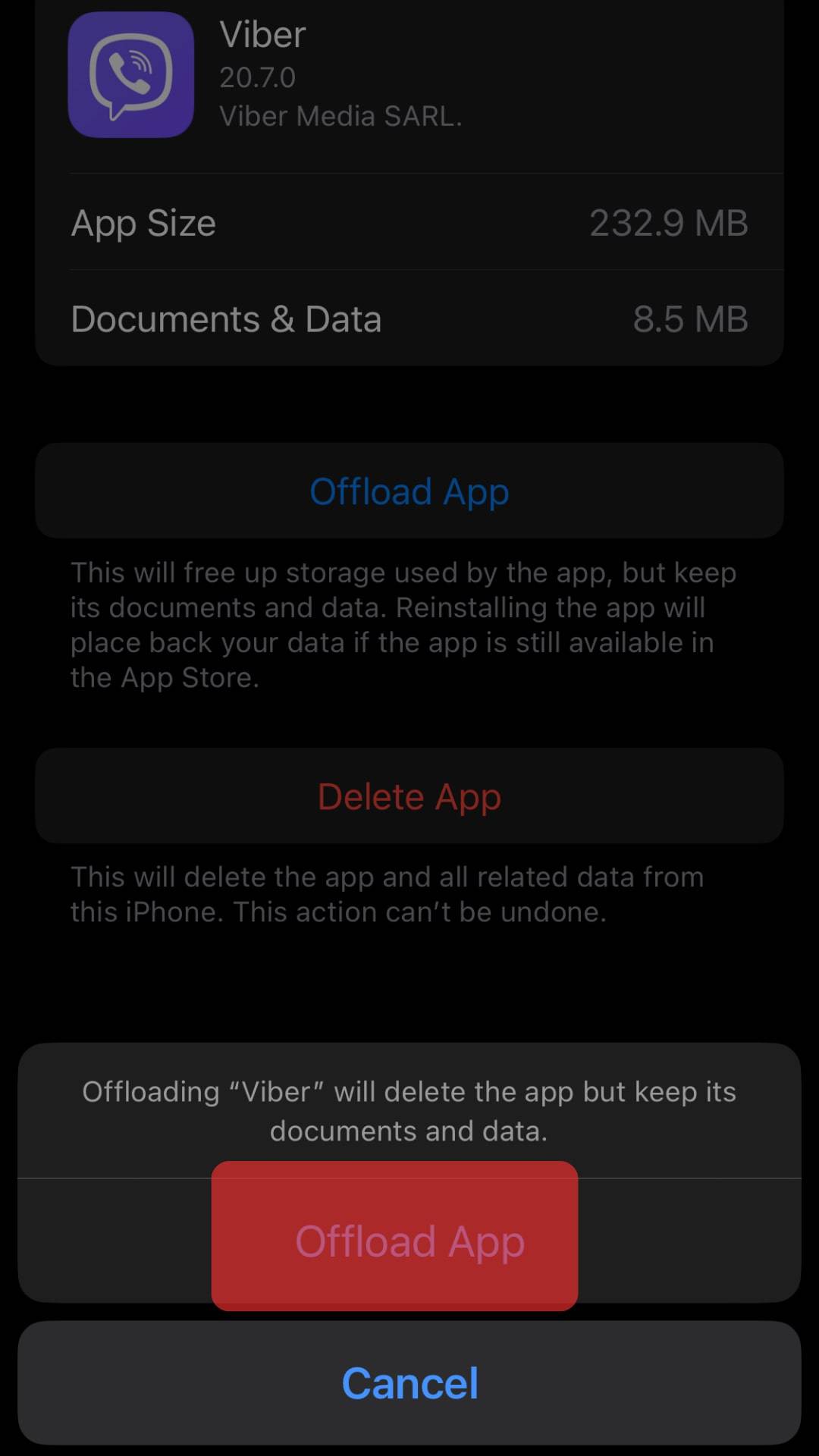 Confirm The Action By Tapping Offload App Again.