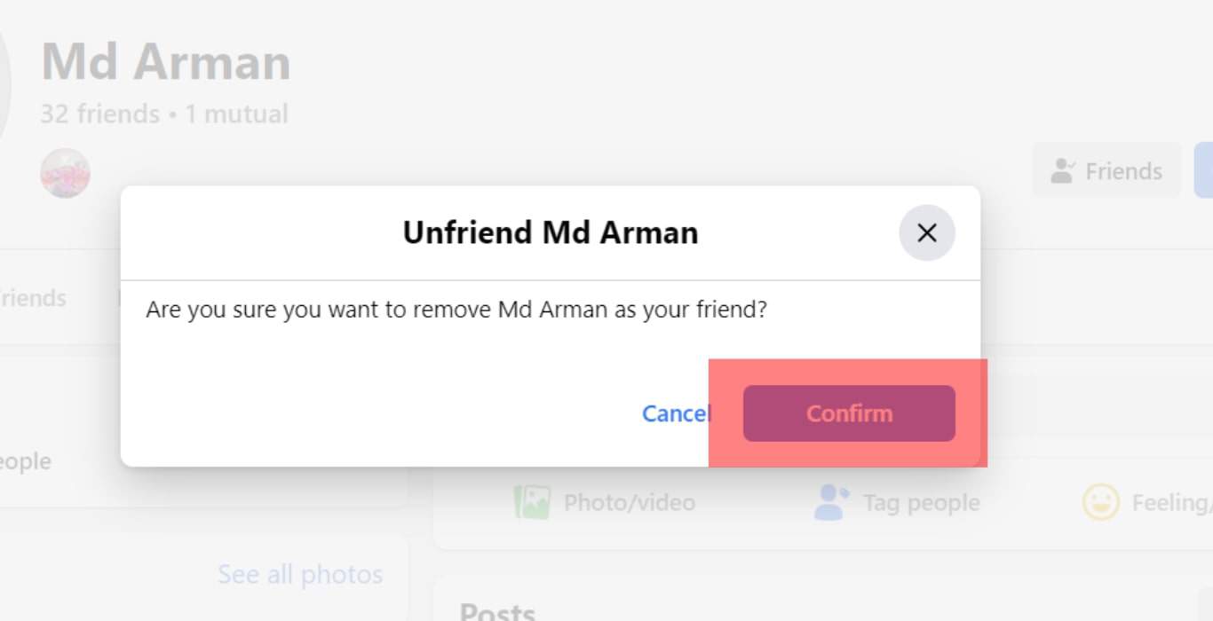 Confirm To Remove Friend
