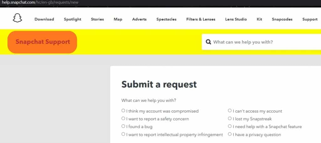 Contact Snapchat Support