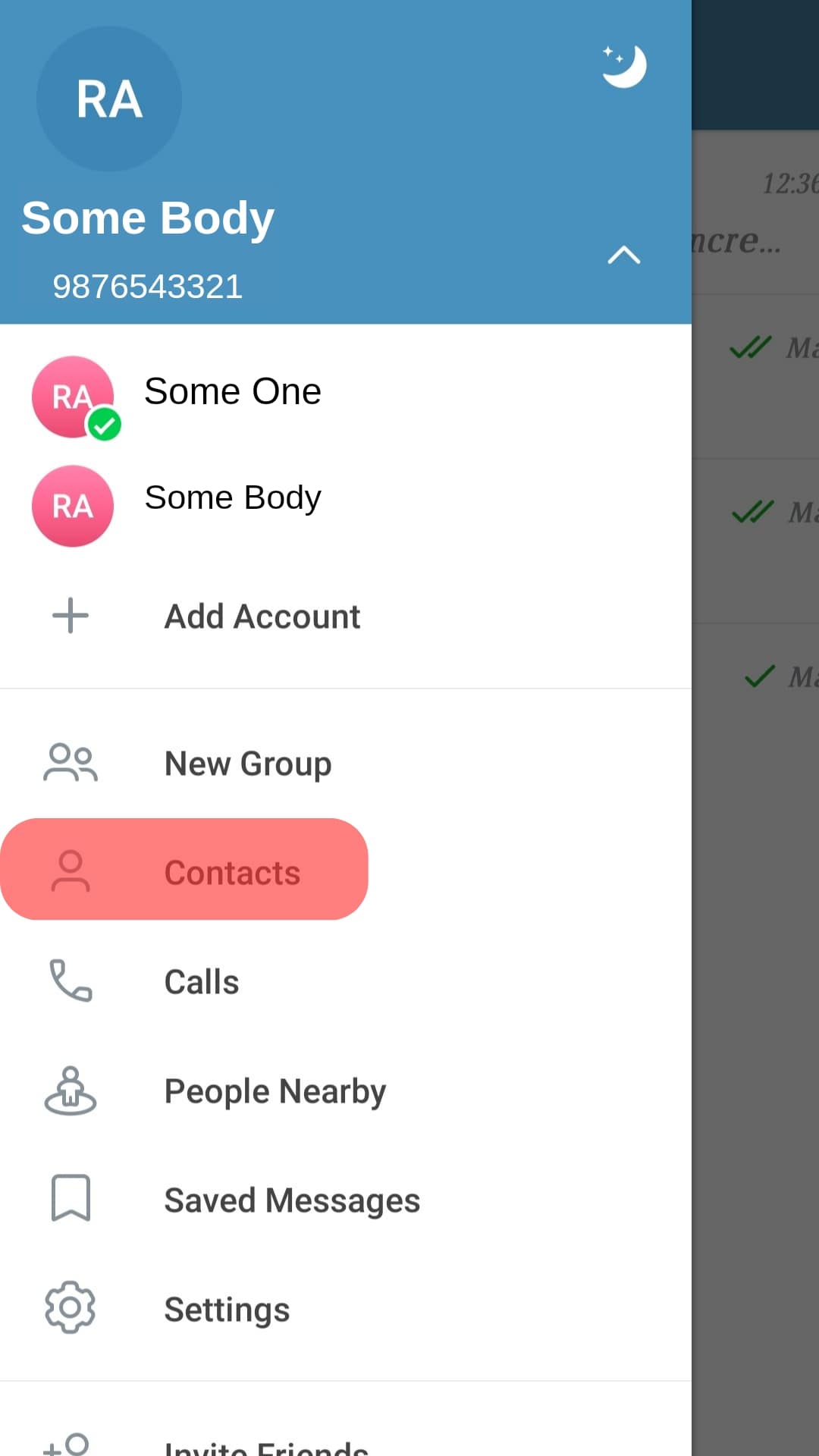 Contacts Option Telegram