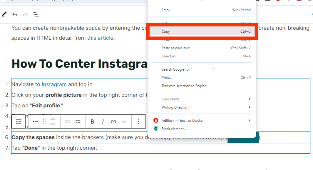 Copy The Spaces Inside The Brackets