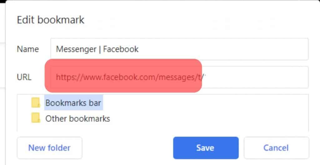 Create Facebook Messages Bookmark