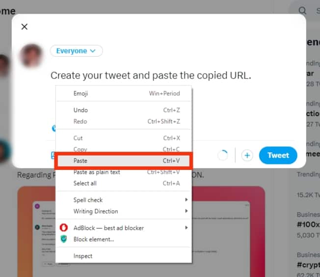 Create Your Tweet And Paste The Copied Url