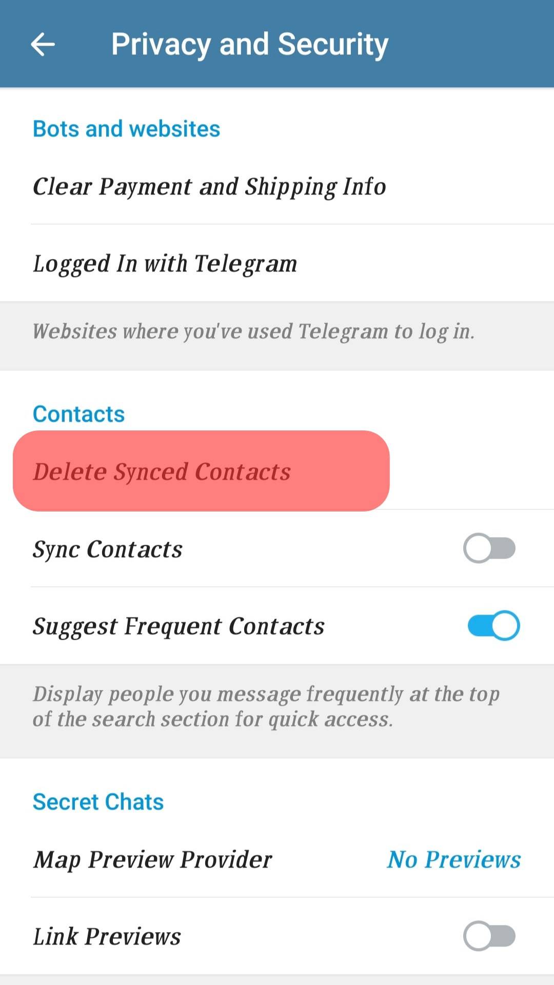 Delete Synced Contacts Telegram