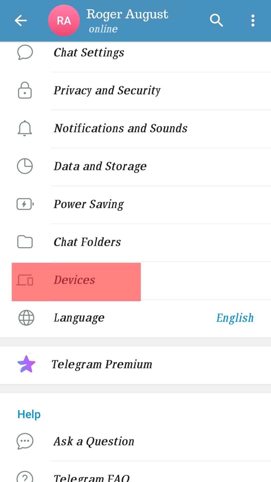Devices Setting Telegram
