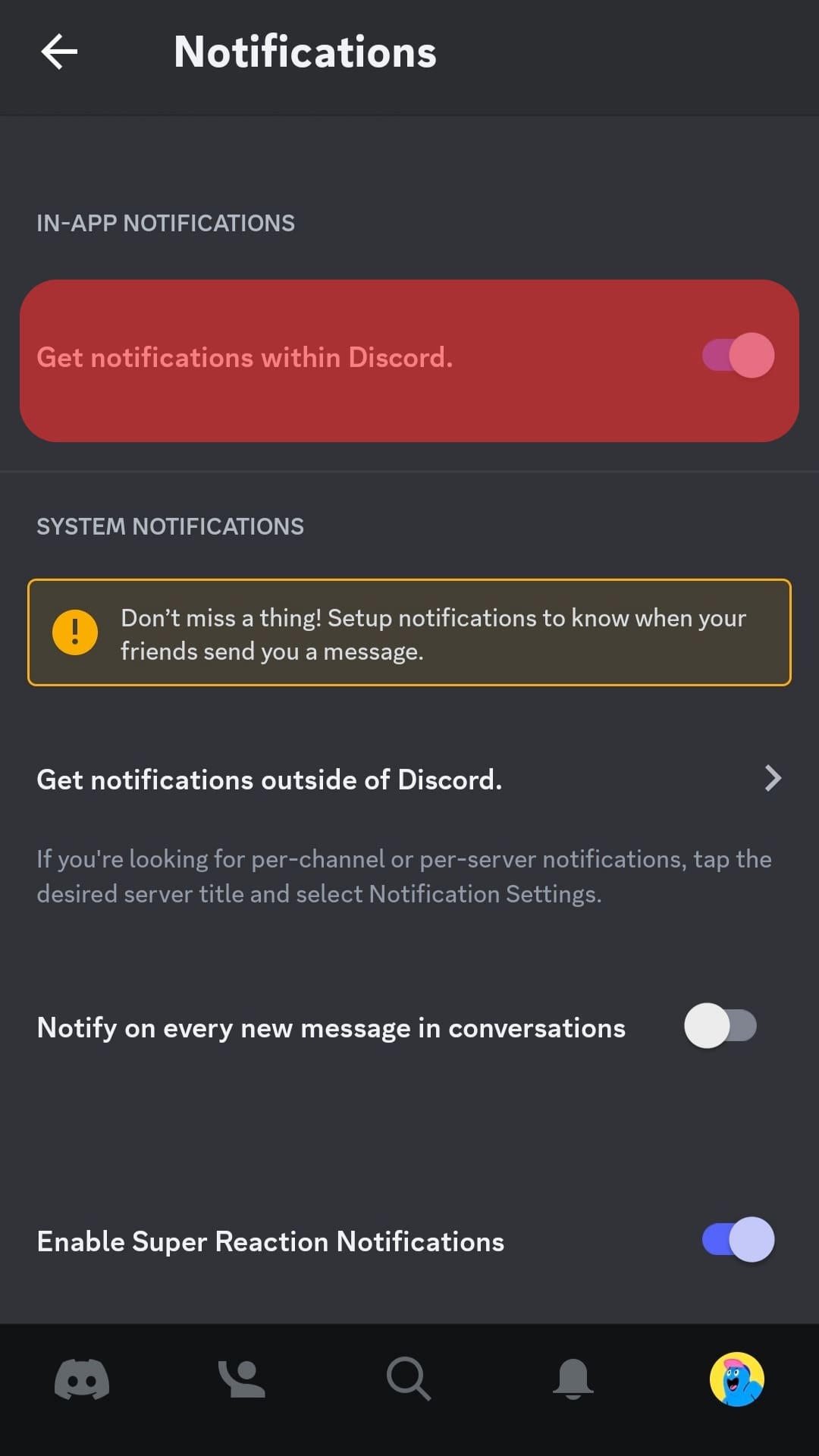 Disable Get Notifications Within Discord