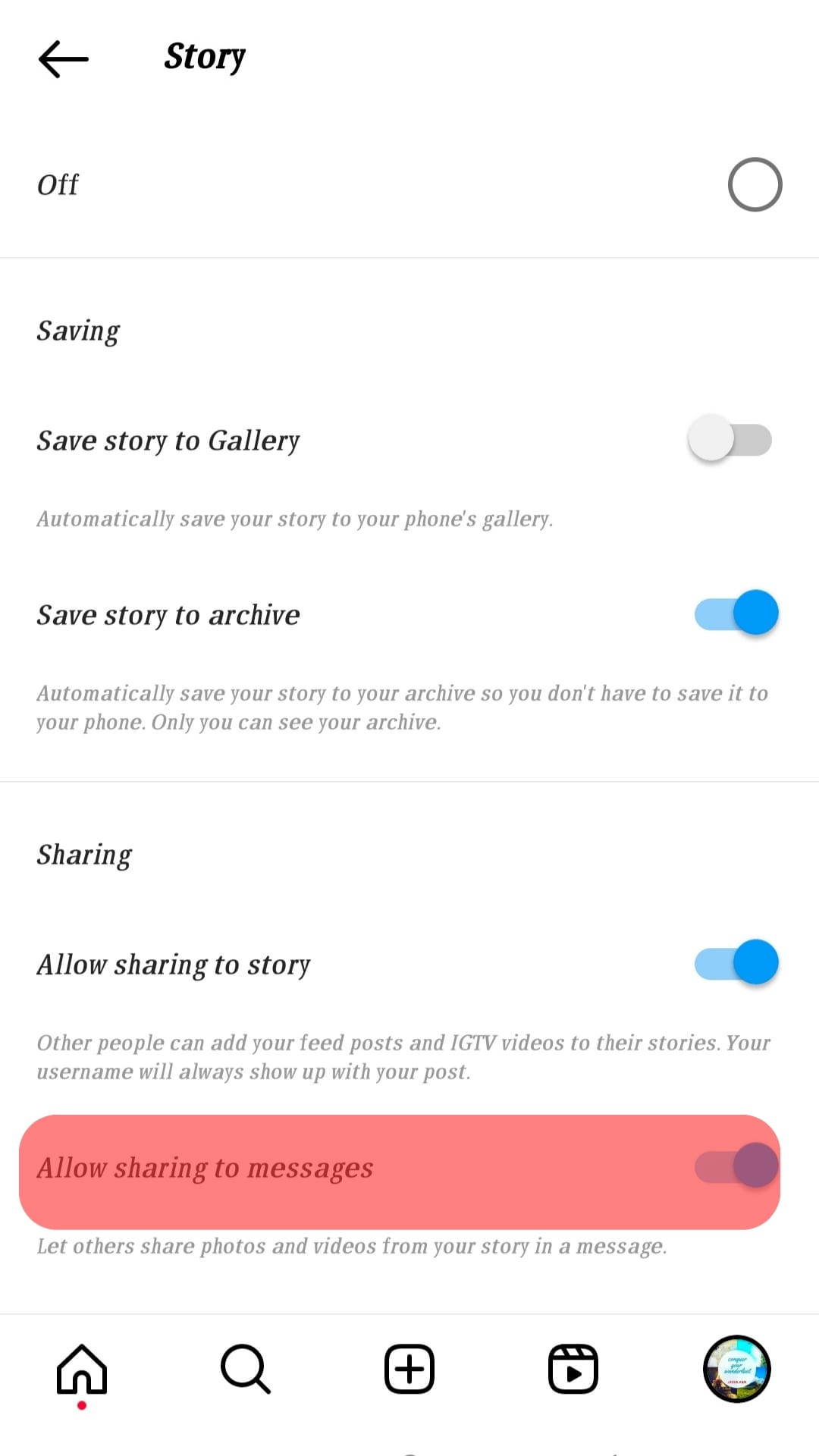 Disable The Allow Sharing To Messages.