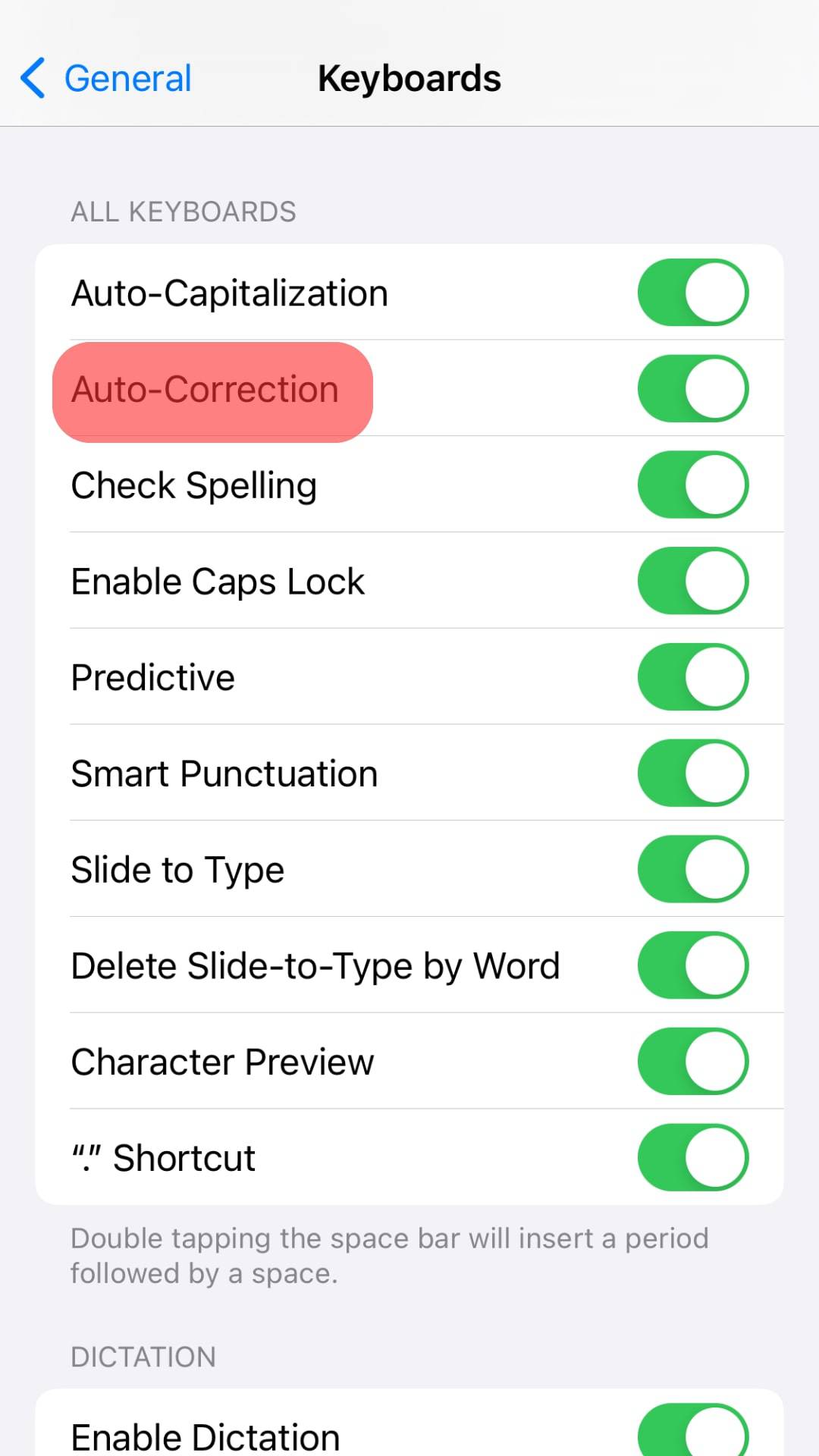 Disable The Auto-Correction Option