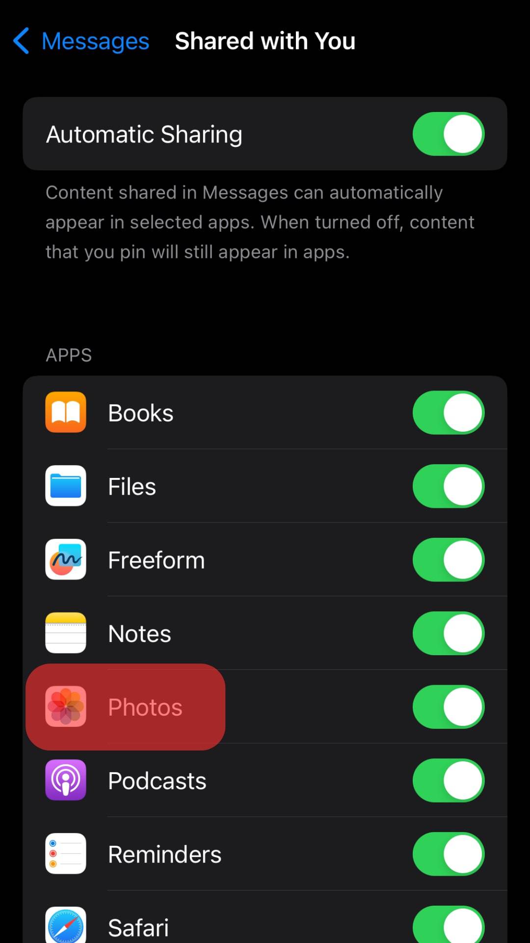 Disable The “Photos” Option.