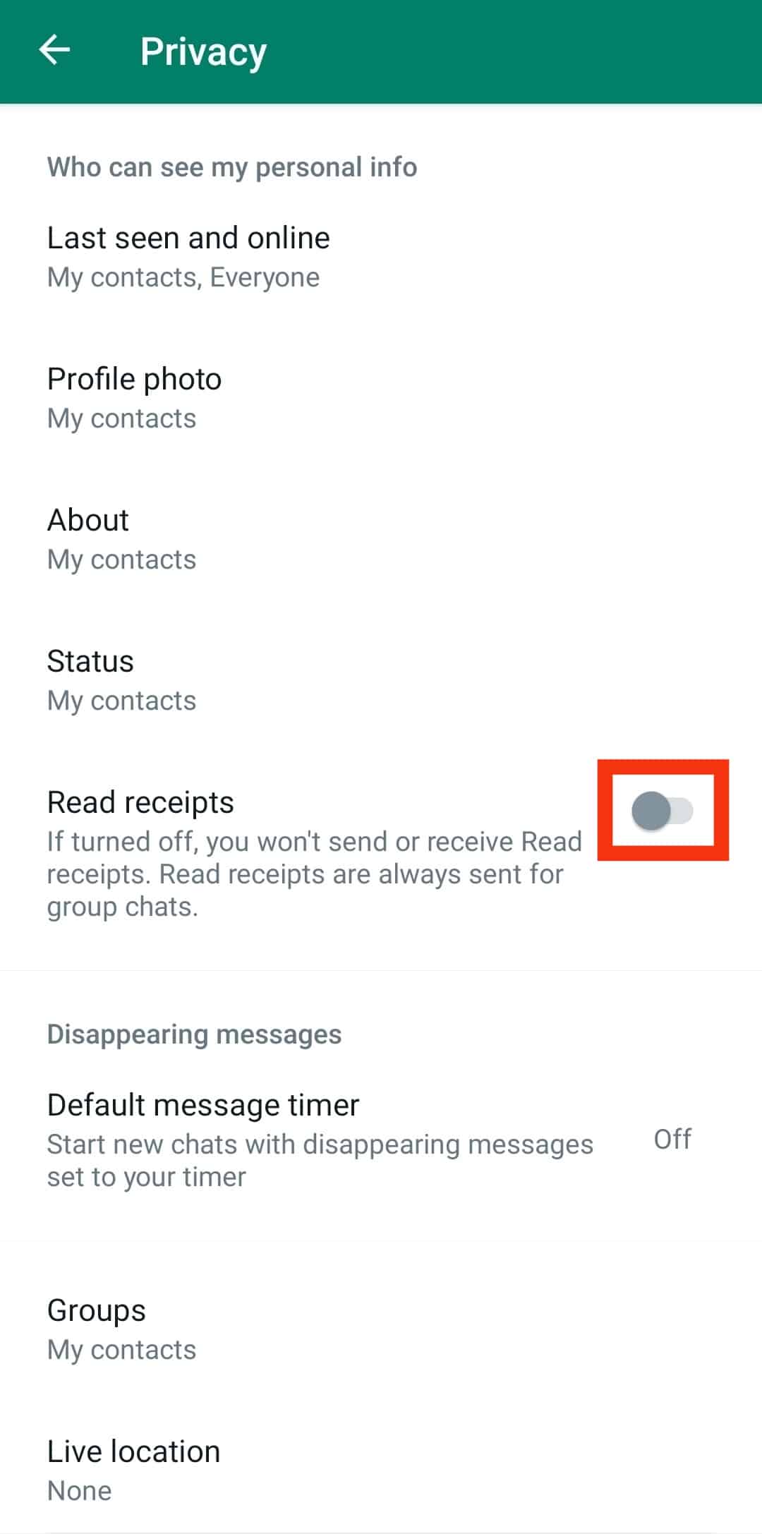 Disable The 'Read Receipt' Toggle