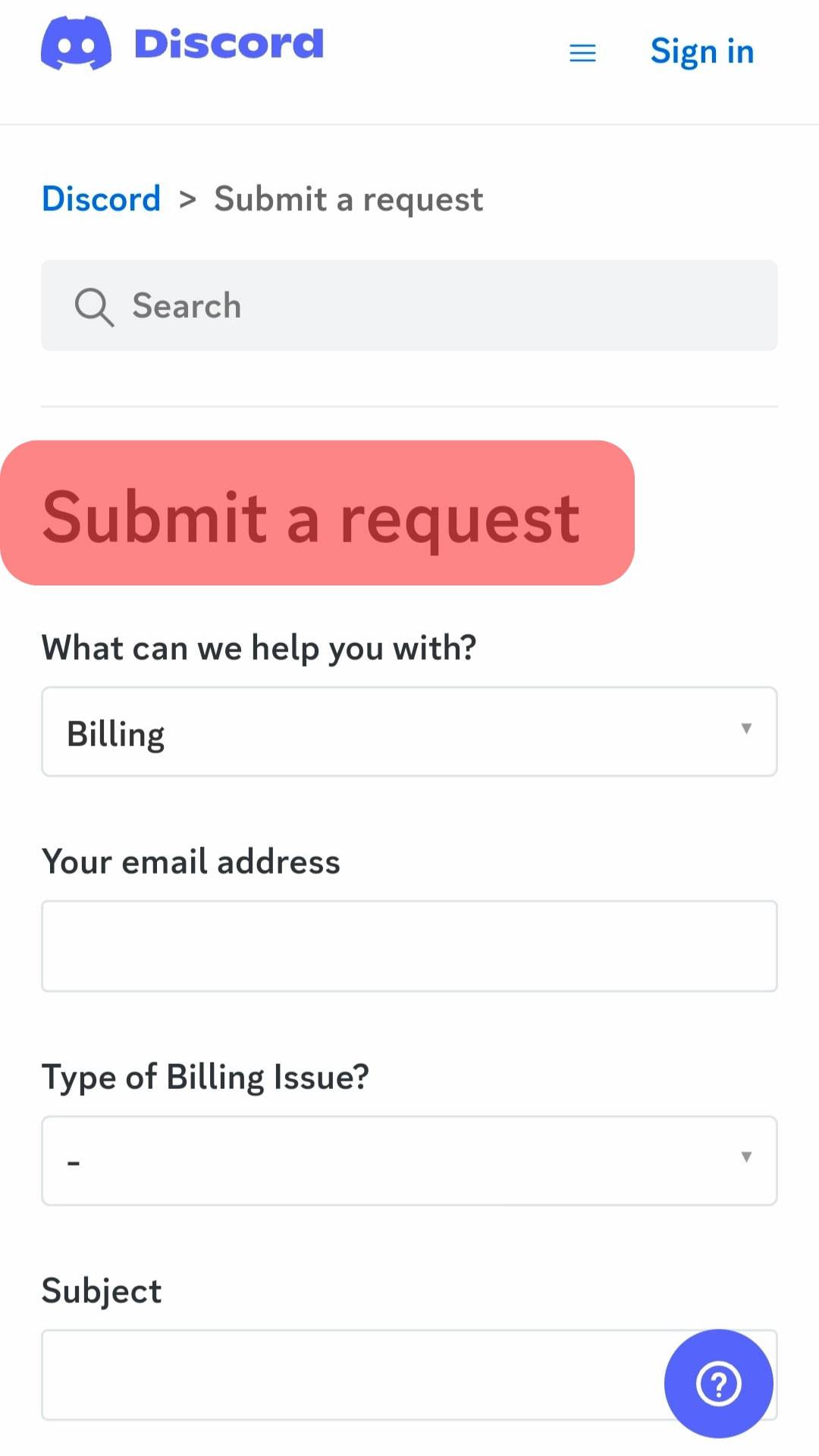 Discord Support Request Form