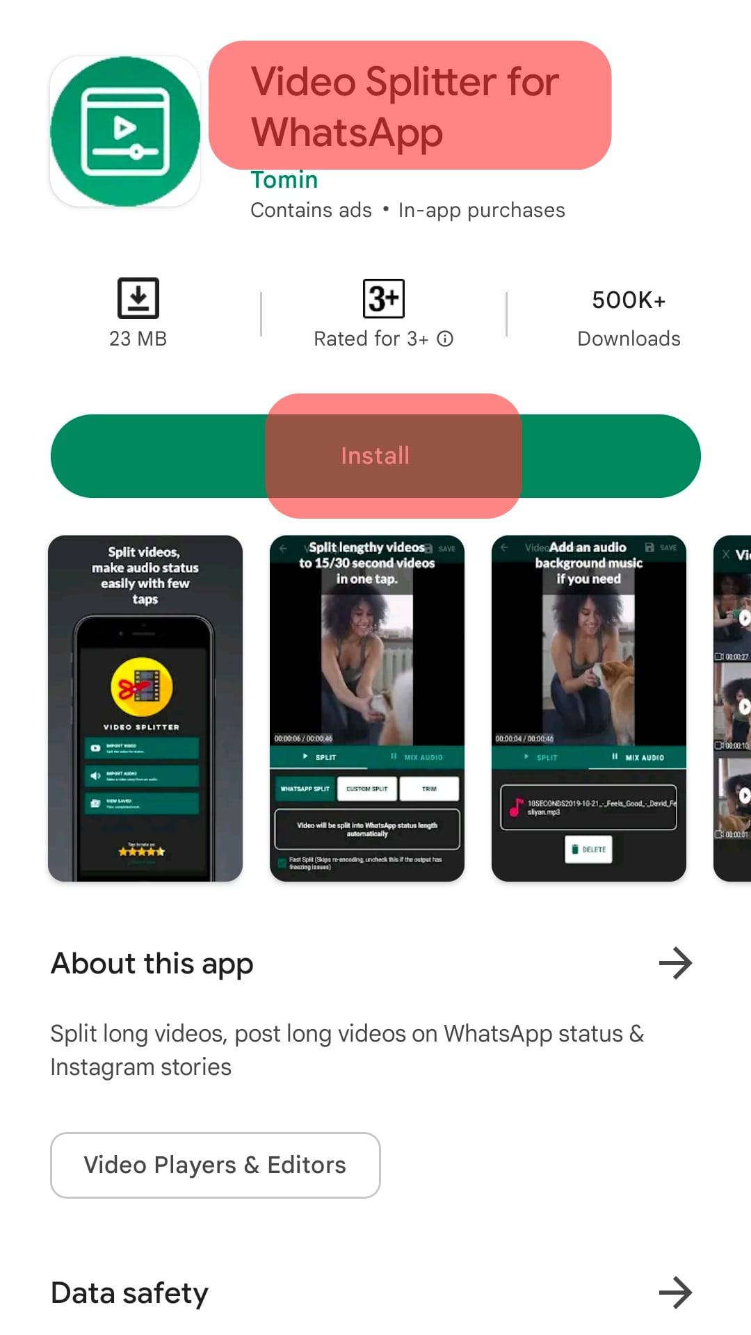 Descargue Video Splitter para WhatsApp desde Google Play Store.