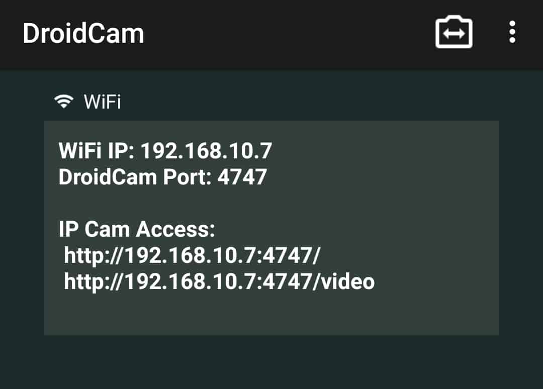 Droidcam Will Display Your Wi-Fi Information