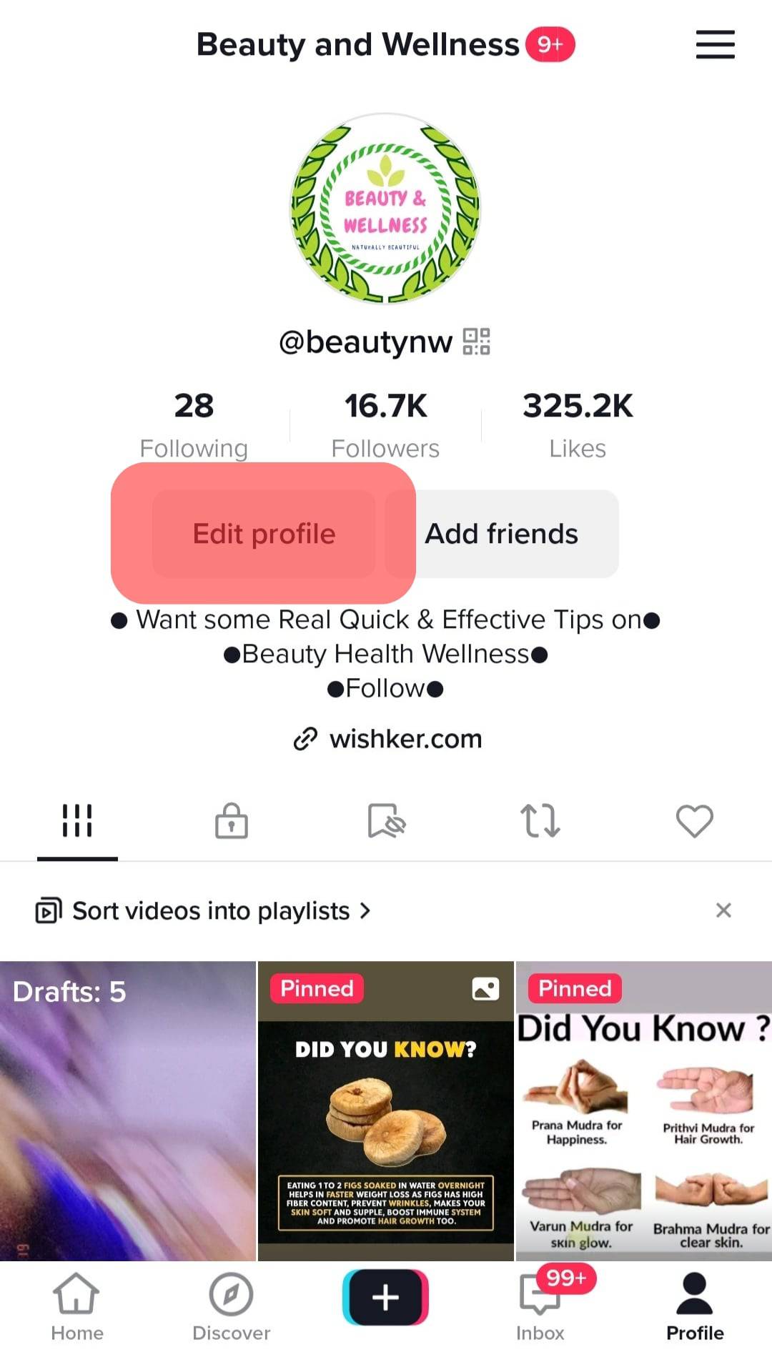 Edit Profile Option Tiktok