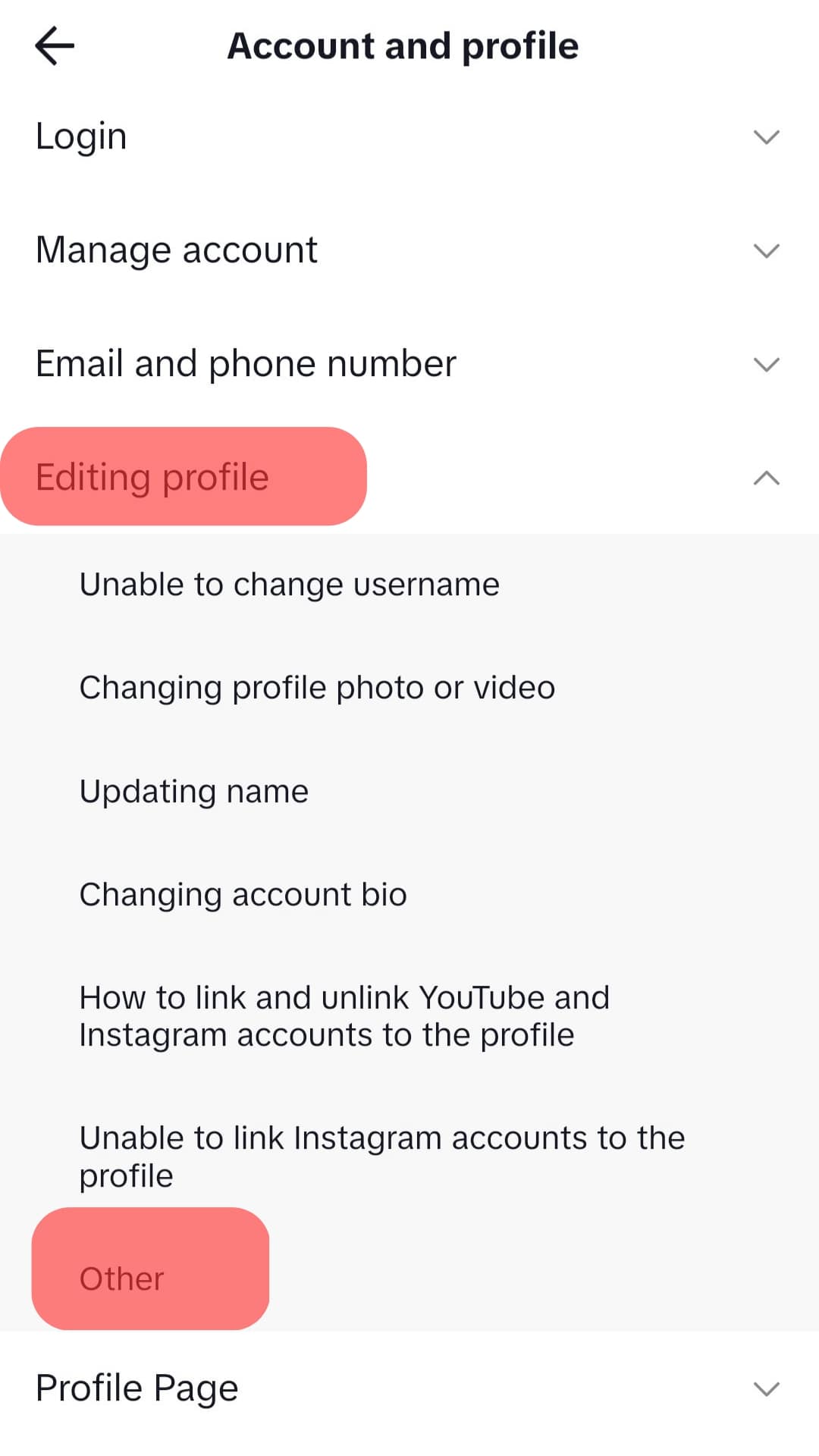 Editing Profile And Select The Other