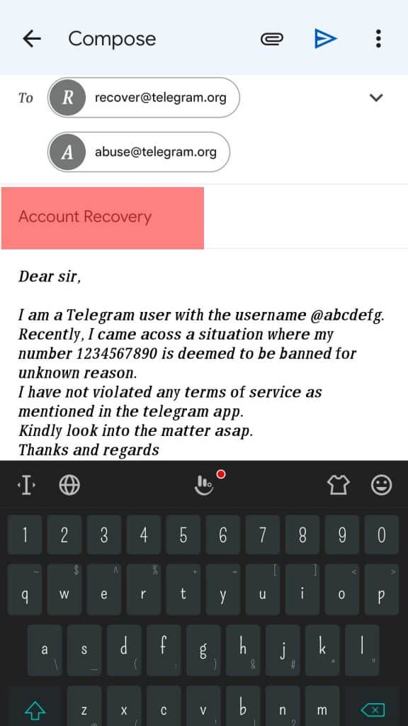 Email Telegram When Number Gets Banned