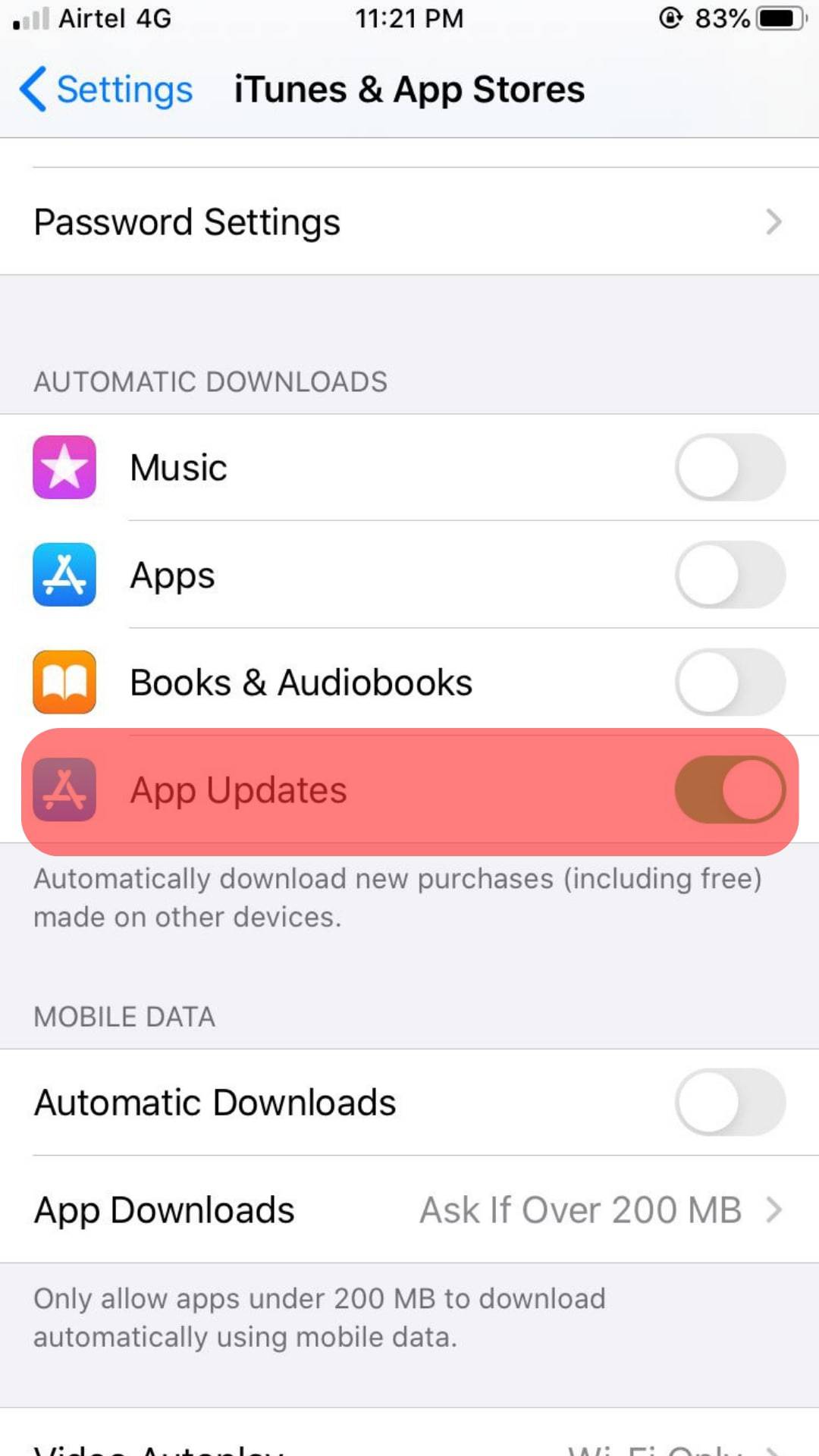 Enable App Updates In The Automatic Downloads Section.