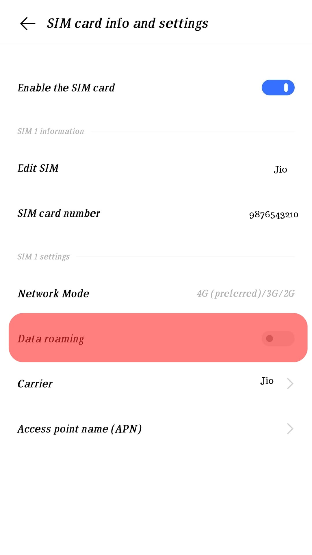 Enable Data Roaming Option.